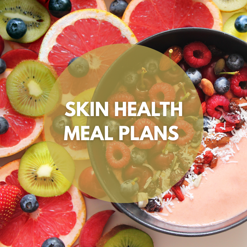a bowl of fruit and a bowl of smoothie presenting skin health meal/diet plan